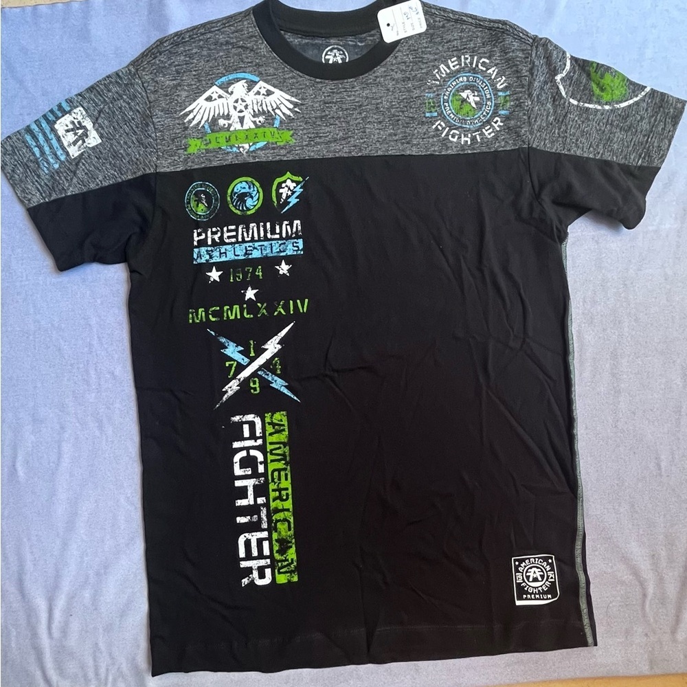 American Fighter Black and Gray Tee with Green Accents